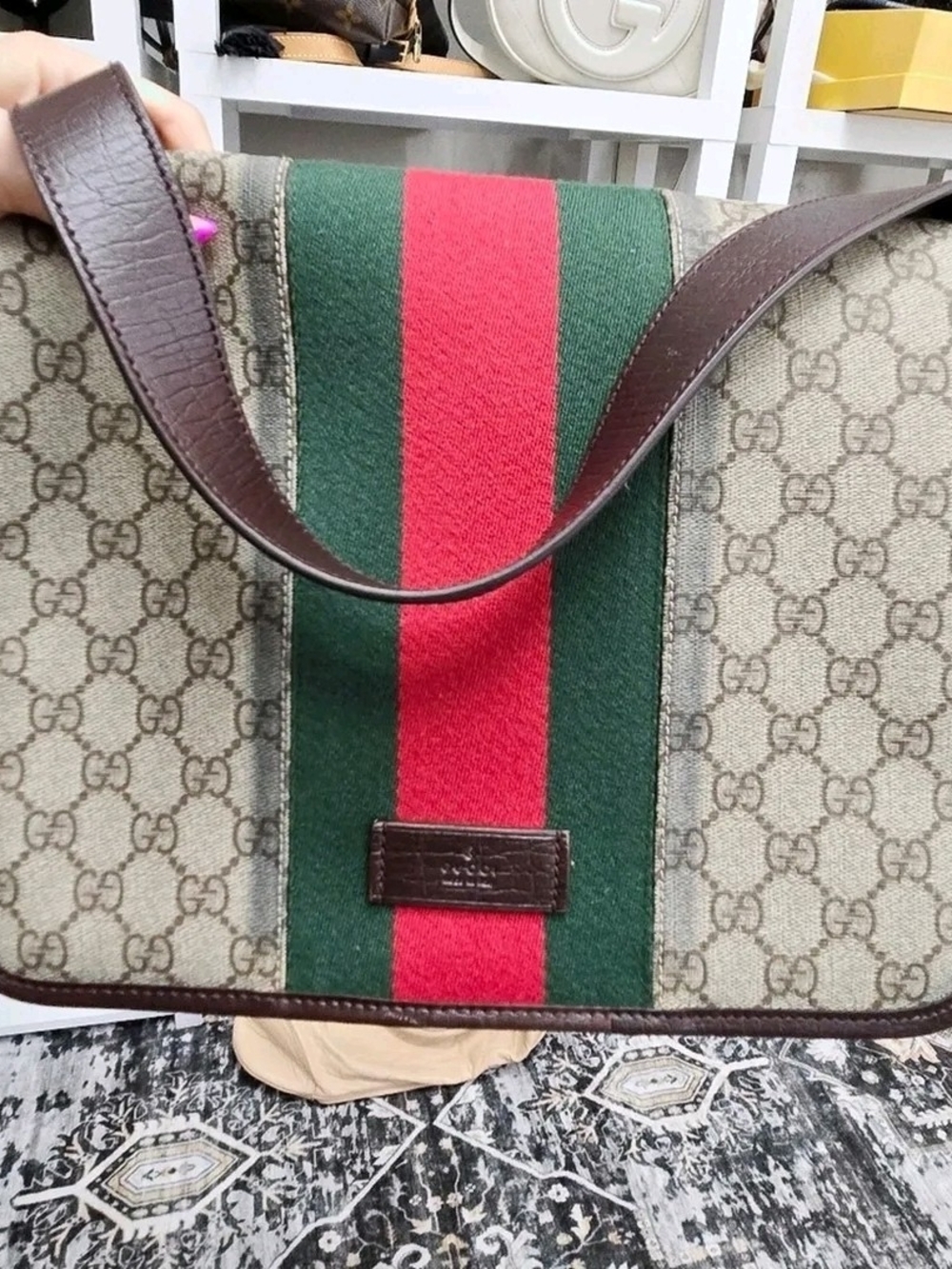 Gucci Brown Monogram Canvas Messenger Bag with Sherryline